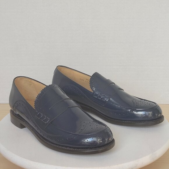 The Office Of Angela Scott Ms Charlotte Navy Patent Leather Penny Loafers EU39.5